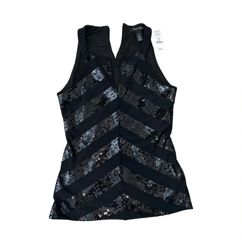 White House Black Market Womens Sequin Size XS Halter Black Top - Picture 7 of 7